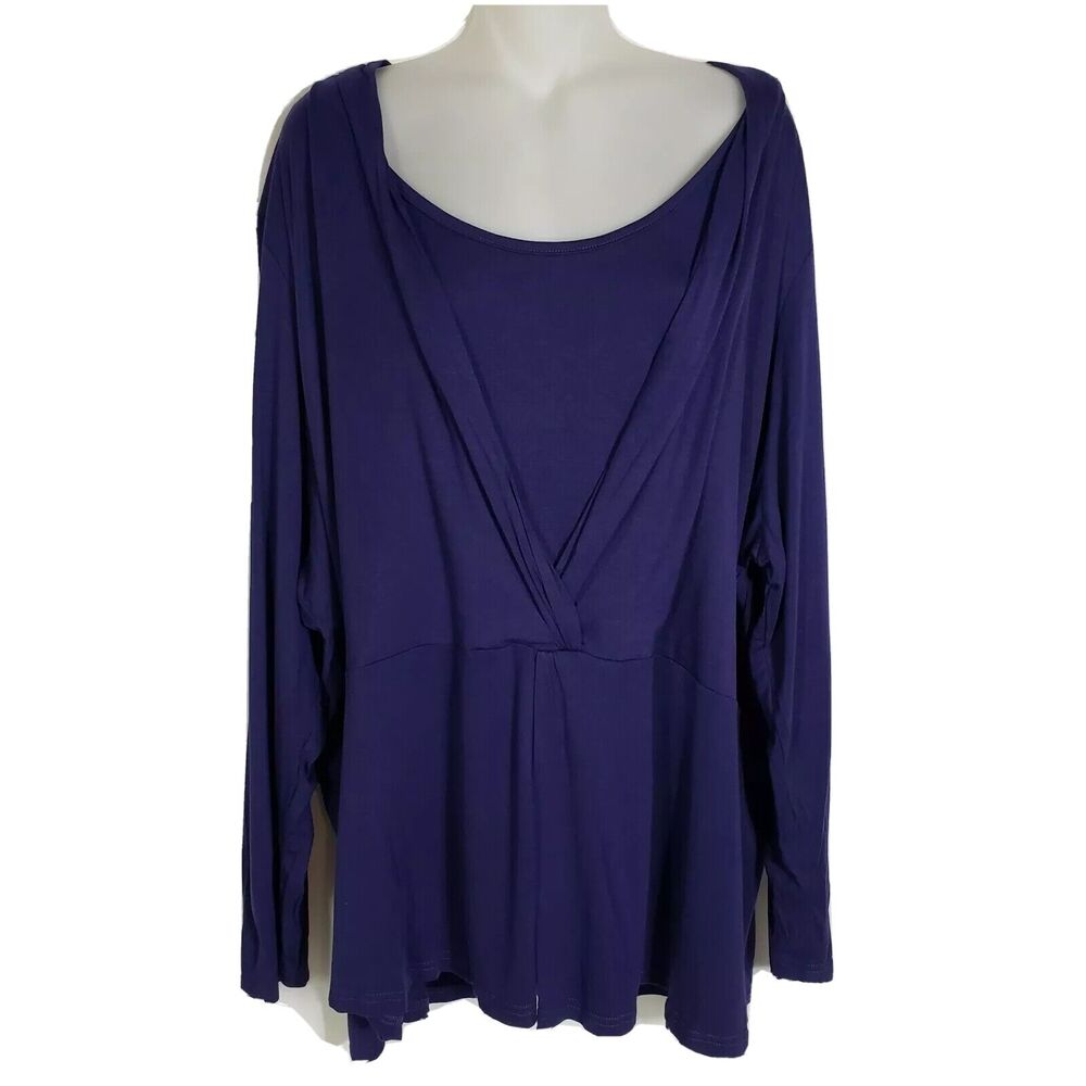 Kris Jenner Kollection Top Womens Size 3X Twist Front Knit Gathering Blue Haze